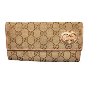 Gucci Tan and Brown Heart Monogram Wallet